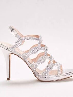 Touch of Nina 6.5 Silver Crystal Embellished Rhinestone Strappy Cage High Heels